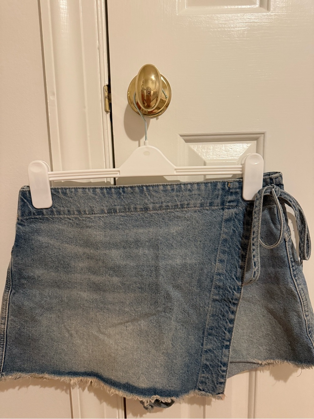 We The Free Light Blue Denim Wrap Skirt with Side Tie Detail